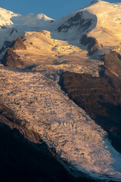 Panorama Les Aiguilles Towers Sunset Light Grands Charmoz Aiguille Grepon — Fotografia de Stock