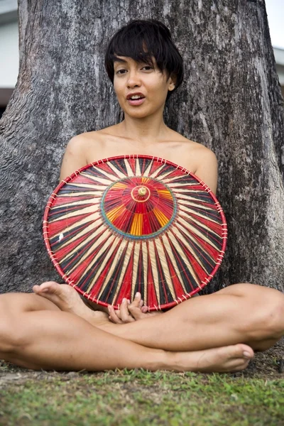 Attractive asian lady with hat — Stock Photo, Image