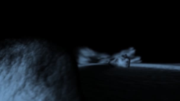 Karanlık alanda hızlı kamera hareketi ile hayali ay yüzeyi — Stok video