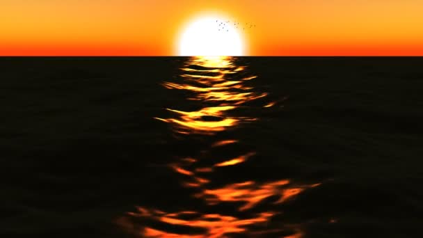 Aufklappbare 3D-Meer mit großem Sonnenuntergang — Stockvideo