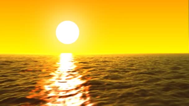 Mar 3d loopable com grande pôr do sol e ondas — Vídeo de Stock