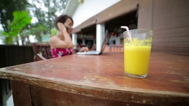 Mujer de negocios independiente que trabaja en la cafetería — Vídeo de stock