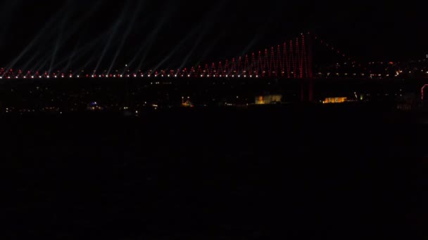 Bridge is decoreted with colorful lights for celebration event — Stock Video