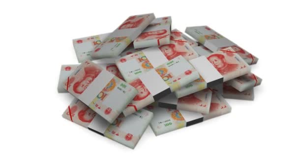 Yuan pieniądze wiązki na biały — Wideo stockowe