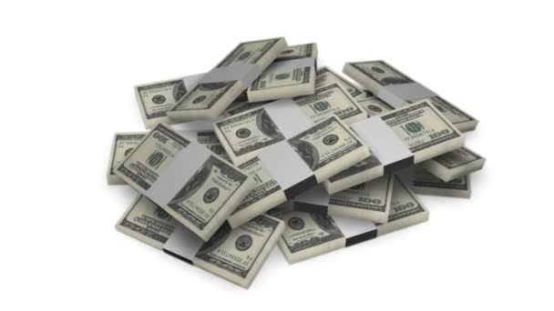 Dolar bill peníze svazky na bílém pozadí — Stock video
