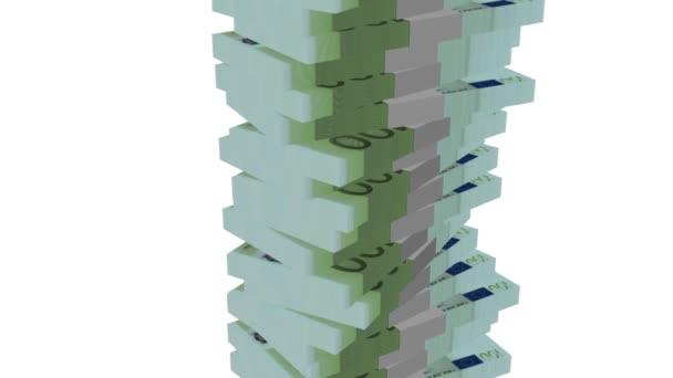 Πύργος χρήματα τραπεζογραμματίων ευρώ σε λευκό — Αρχείο Βίντεο