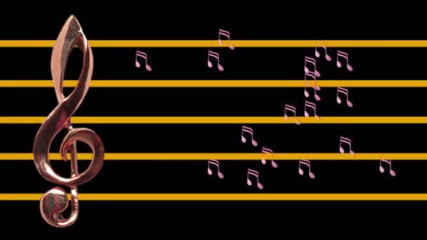 Treble clef and musical notes moving — Stock Video