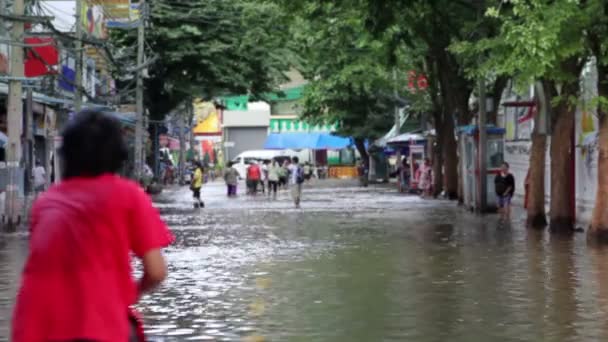Straat onder overstromingen — Stockvideo