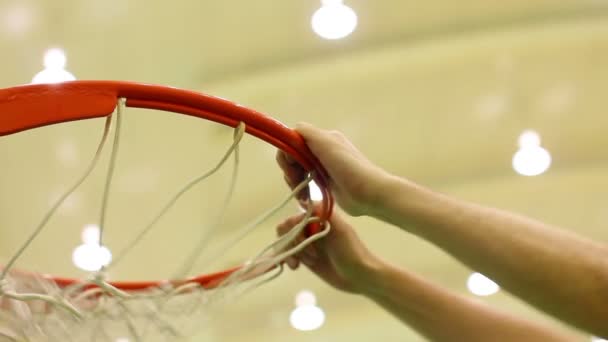 Scoring basket in basketball court — Stock Video