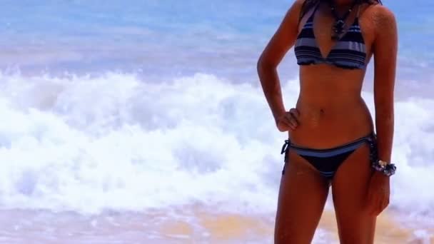 Sexy perfect body at beach — Stock Video
