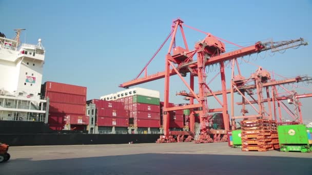 Navio de carga atracado nas docas do porto de Izmir — Vídeo de Stock