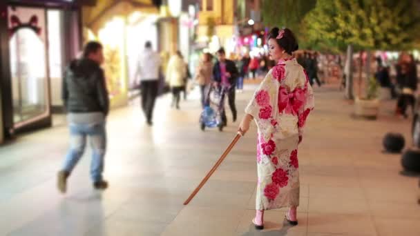 Japonés geisha samurai al aire libre — Vídeo de stock