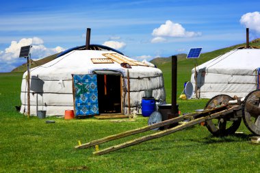 Mongolian ger camps with solar power clipart