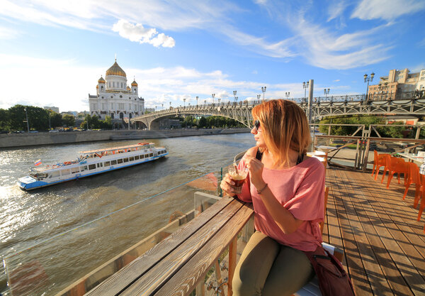 woman drinking cocktail, moscow city