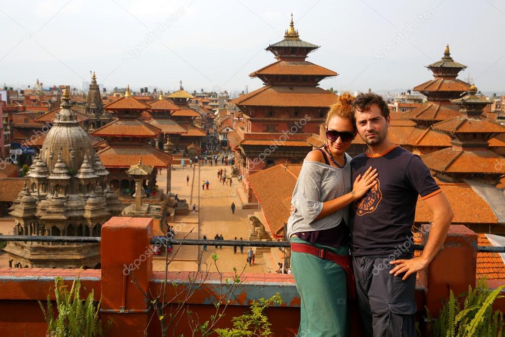 Tourist couple at Patan Square, Kathmandu, Nepal
