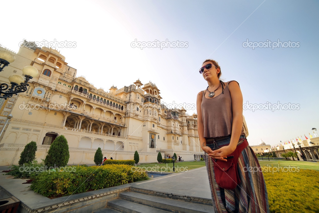 Female tourist at Udaipur Palace