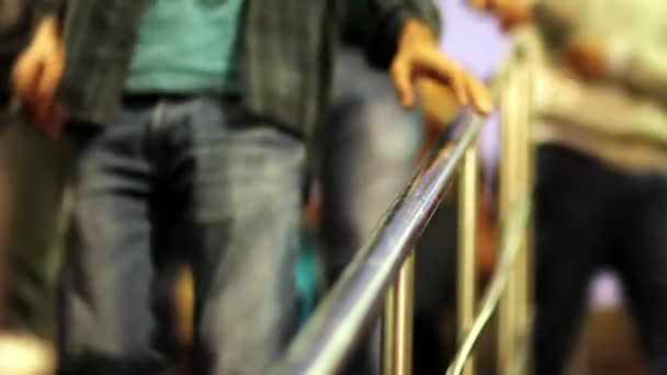 People climbing in crowded metro steps — Stock Video