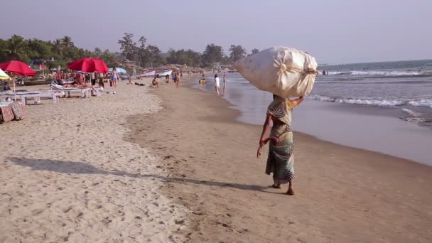 Les gens marchent le long de la plage — Video