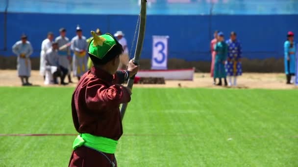 Naadam фестиваль стрільба з лука турніру — стокове відео