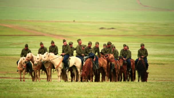 Монгольська кавалерії на naadam фестивалі — стокове відео