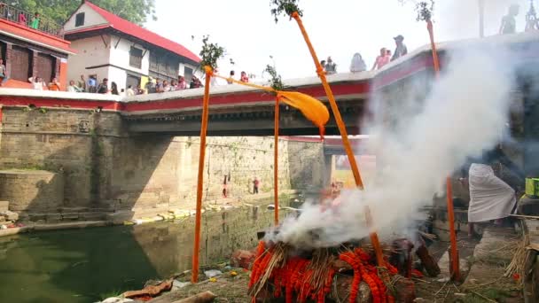 Crematie pashupatinath tempel — Stockvideo