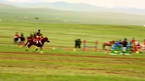 Монгольская кавалерия на фестивале Наадам — стоковое видео