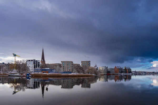 Vista Sul Fiume Warnow Fino Alla Città Rostock Germania — Foto Stock