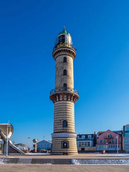 Lighthouse Shore Baltic Sea Wintertime Warnemuende Germany — Stock Photo, Image