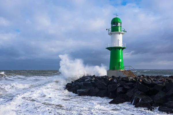 Mole Shore Baltic Sea Storm Eunice Warnemuende Germany — Stock Photo, Image