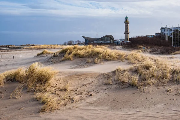 Vuurtoren Aan Oever Van Oostzee Warnemuende Duitsland — Stockfoto