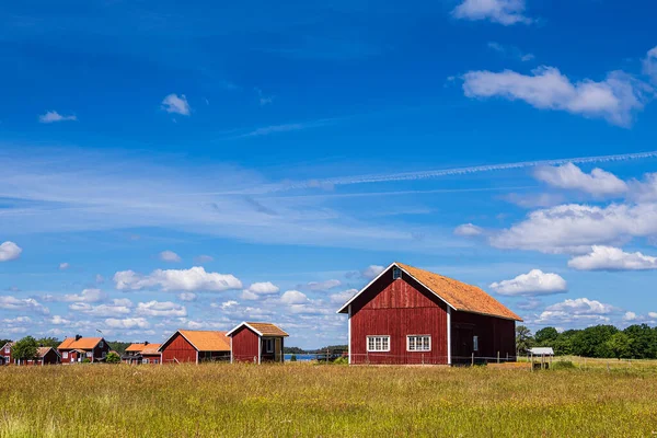 Edificio Legno Rosso Sull Isola Slado Svezia — Foto Stock