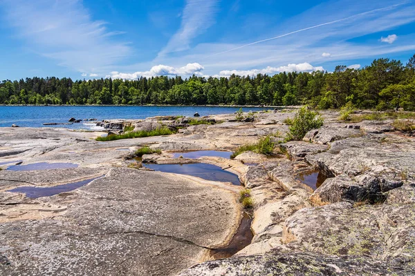 スウェーデンの島の岩や木の風景 Slado — ストック写真