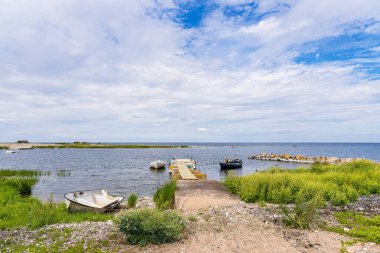 Boats on shore of the Baltic Sea on the island Oland in Sweden.