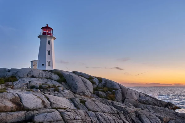 Photograph Iconic Peggy Cove Lighthouse Taken Sunset Beautiful Summer Evening — 图库照片