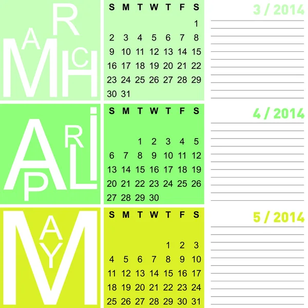 Jazzy calendario primavera 2014 — Vector de stock