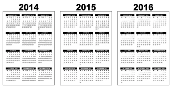 Grundläggande kalender 2014-2016 — Stock vektor