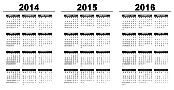 Calendario di base 2014-2016 — Vettoriale Stock