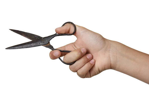 Old scissors in boy — Stock Photo, Image