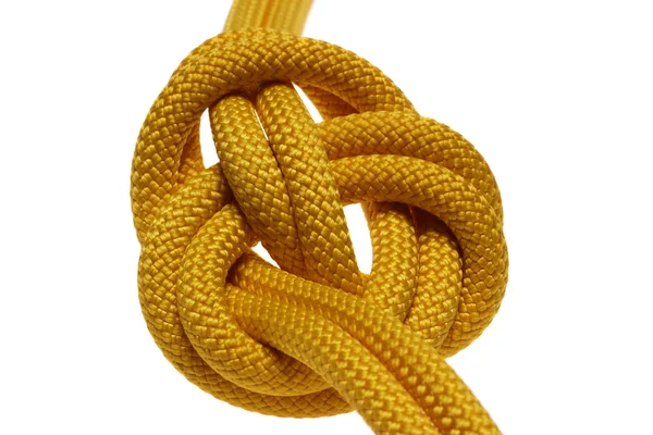 Nó apócrifo na corda amarela dupla . — Fotografia de Stock