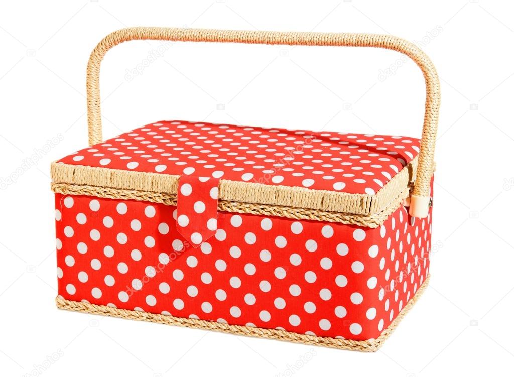 red and white speckles dotted basket