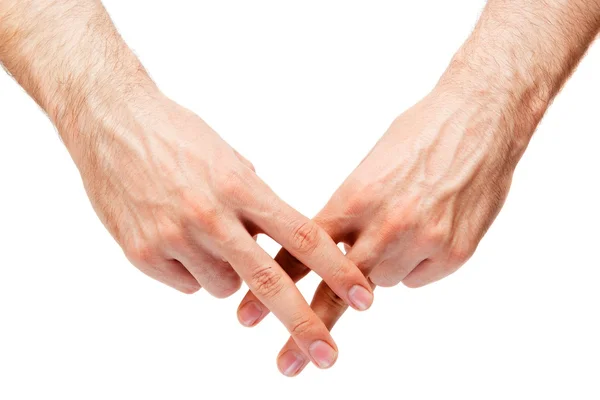 Male hands in a grid. Isolated on white — Stock Photo, Image