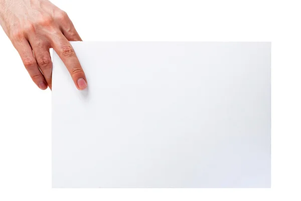 Hand holding blanco papier blad — Stockfoto