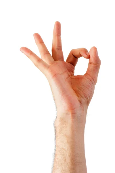 Hand zeigt ok Zeichen isoliert auf weißem Hintergrund — Stockfoto