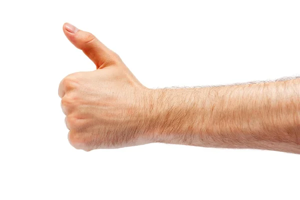 Ember kéz mutatja a jele elszigetelt fehér háttér — Stock Fotó