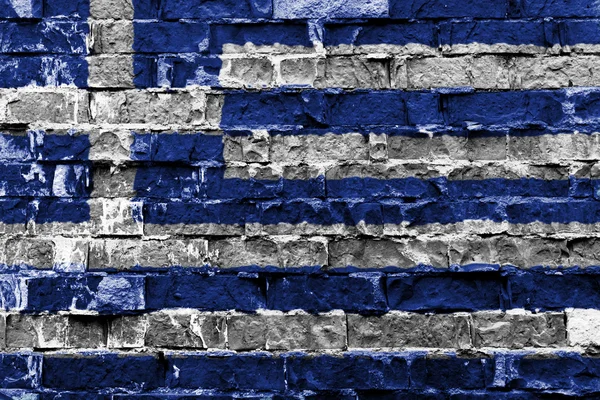Grecia bandiera su muro di mattoni — Foto Stock