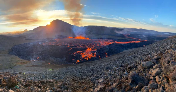 Islanda Eruzione Vulcanica 2022 All Alba — Foto Stock