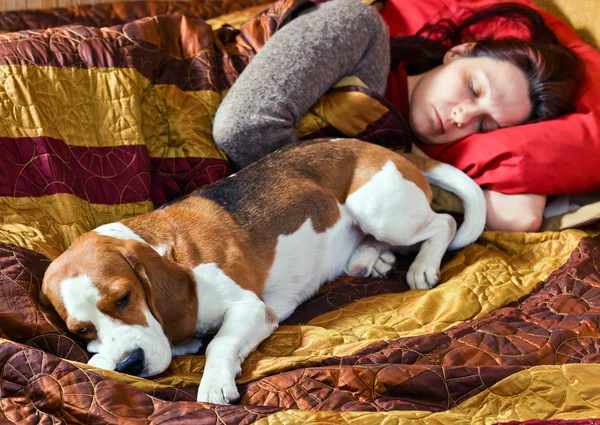 La femme endormie et son chien — Photo