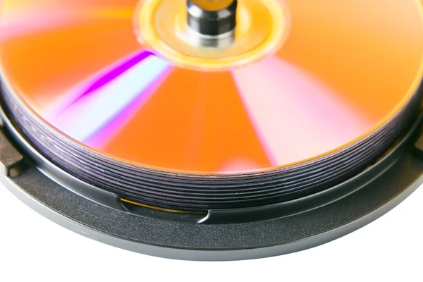 Doos met dvd-schijven, geïsoleerd op een witte achtergrond — Stockfoto