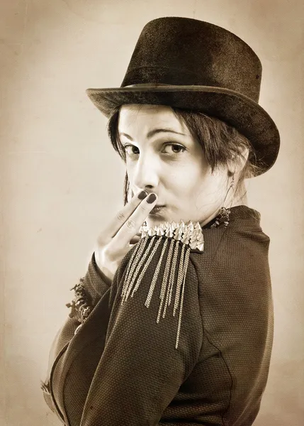 The actress of a cabaret imitates Charlie Chaplin — Stock Photo, Image