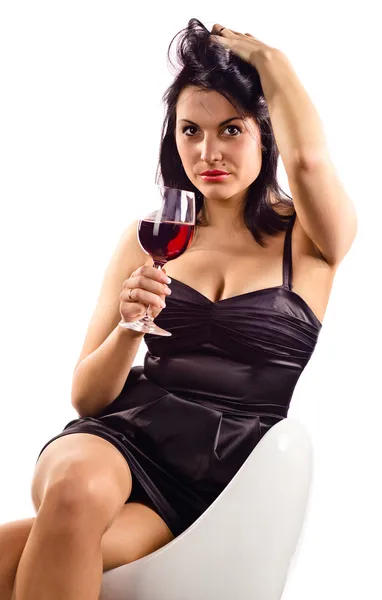 Frau mit Rotwein — Stockfoto